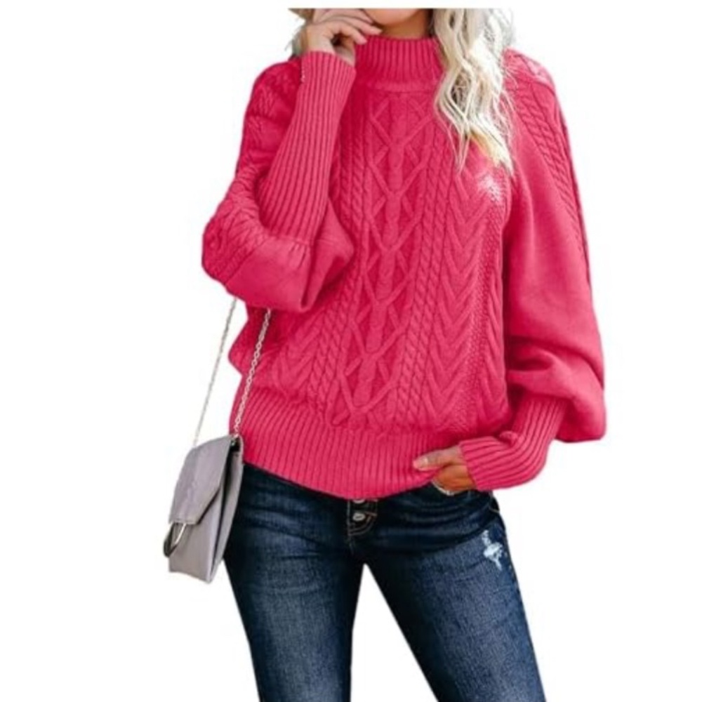 NWT Dokotoo Turtleneck Cable Knit Balloon Sleeve Sweater - Size:‎ Small
